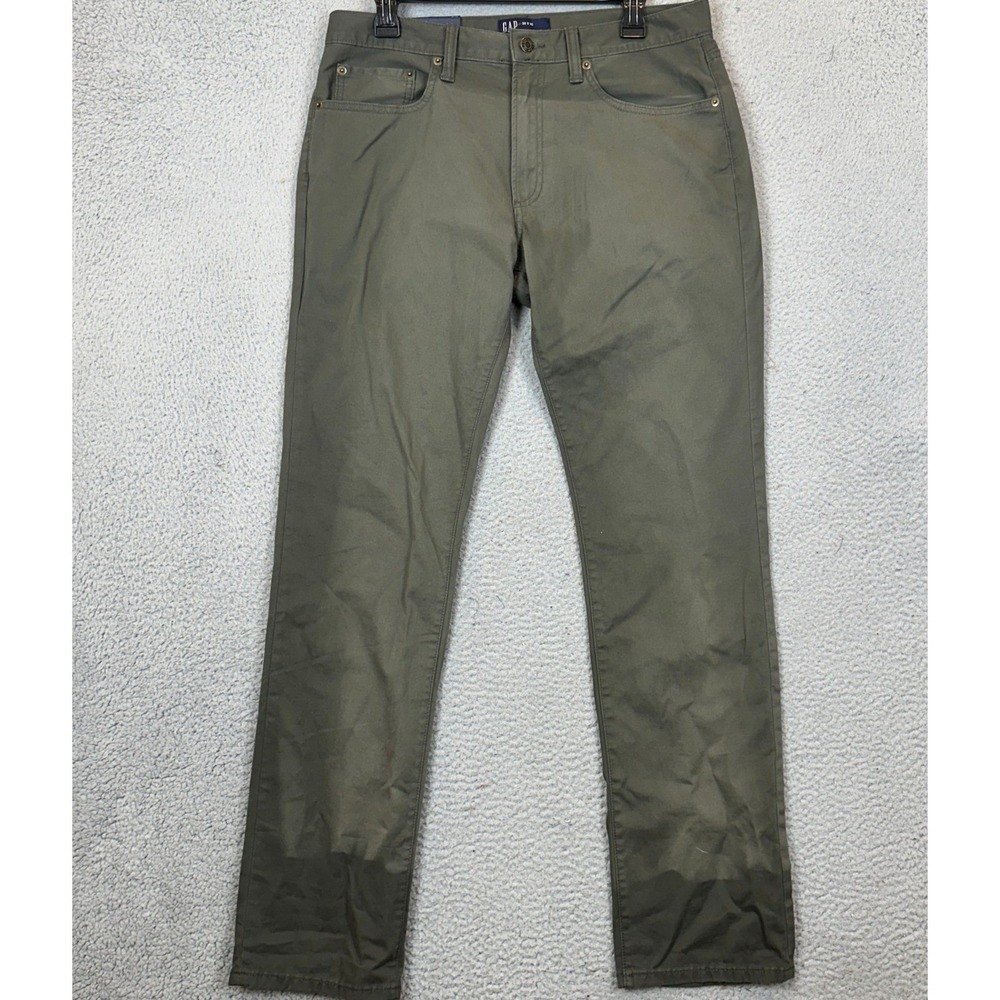 NEW Gap Denim Jeans Mens 32X32 Olive Green Slim Fit Tapered Leg Stretch 5-Pocket